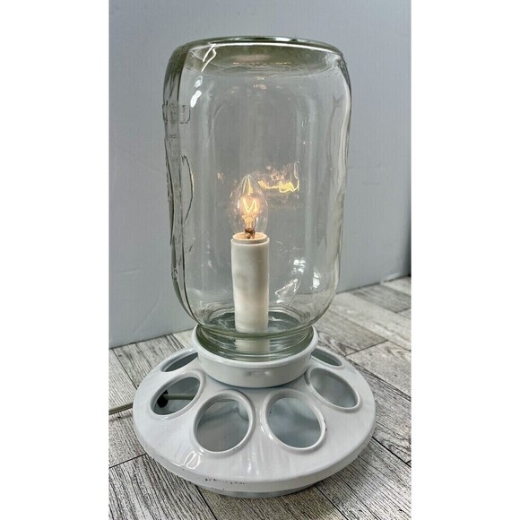 Repurposed Mason Jar Bird Feeder Lamp With Etched Owl Modern Farmhouse - Picture 3 of 15